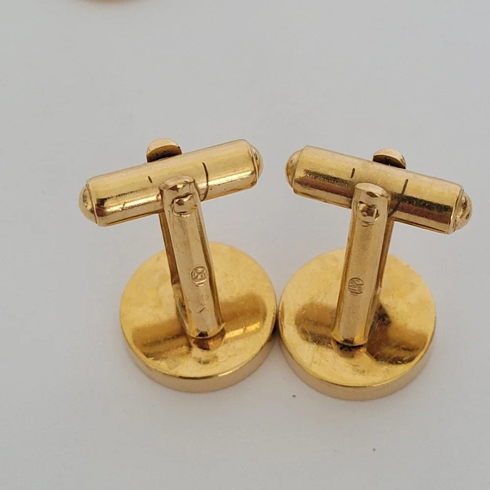 Dunhill Vintage Cufflinks and Tie Chain Set Gold Tone Black Enamel d Logo